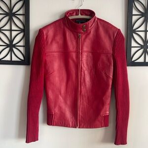 Maurice Sasson Red Leather Sweater Jacket. Size S